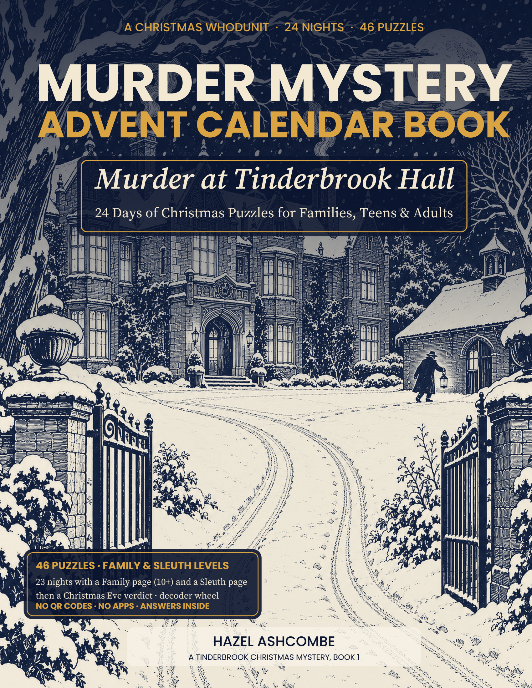 Murder at Tinderbrook Hall by Hazel Ashcombe, Christmas mystery puzzle book cover